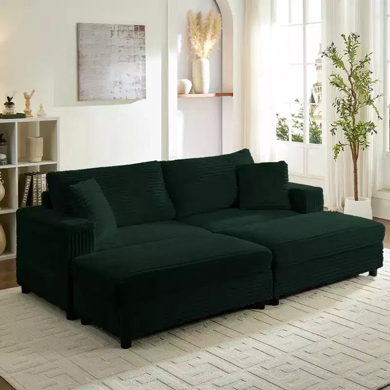 Mjkone Causeuse 2 places en velours côtelé avec pouf de rangement et accoudoir, canapé-lit inclinable rembourré pour l'intérieur