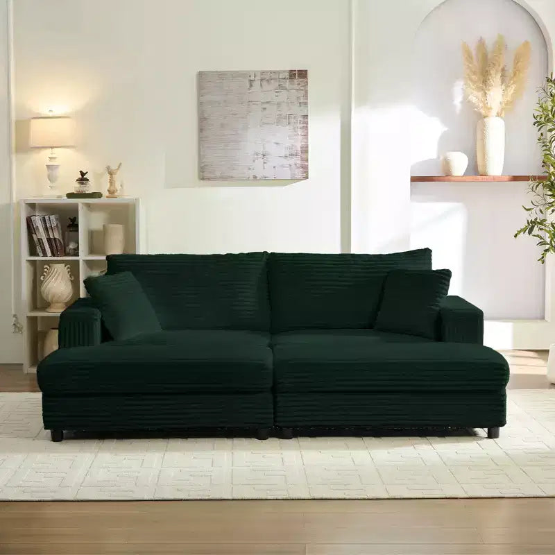 Mjkone Causeuse 2 places en velours côtelé avec pouf de rangement et accoudoir, canapé-lit inclinable rembourré pour l'intérieur