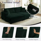Mjkone Causeuse 2 places en velours côtelé avec pouf de rangement et accoudoir, canapé-lit inclinable rembourré pour l'intérieur