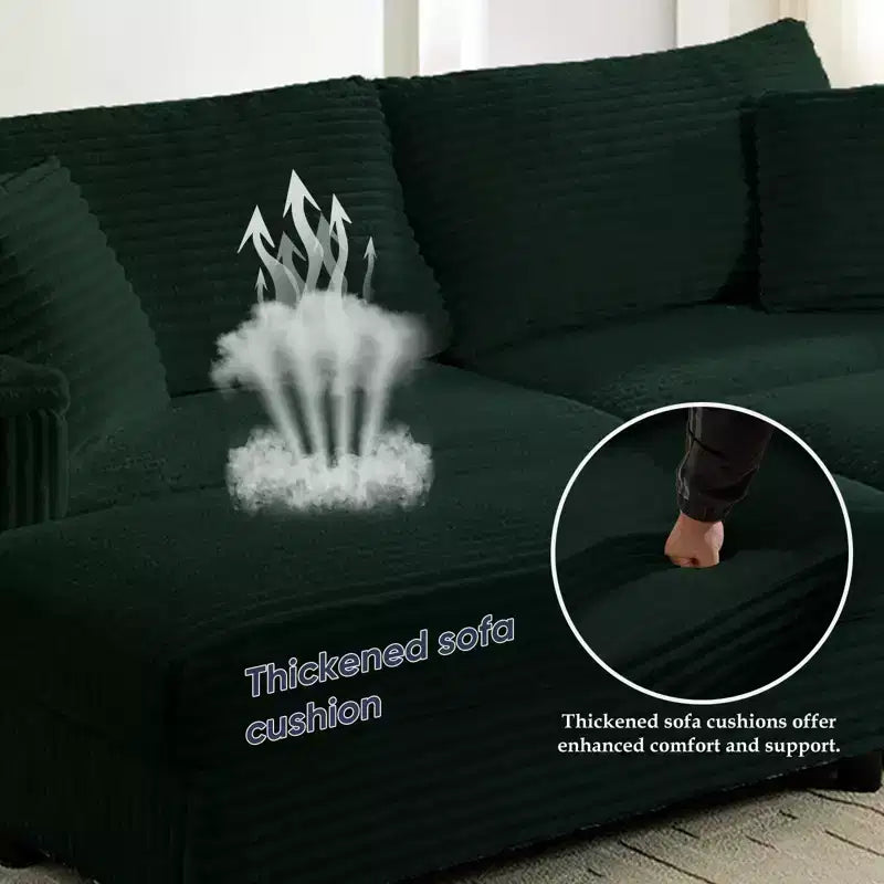 Mjkone Causeuse 2 places en velours côtelé avec pouf de rangement et accoudoir, canapé-lit inclinable rembourré pour l'intérieur