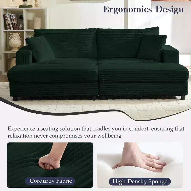 Mjkone Causeuse 2 places en velours côtelé avec pouf de rangement et accoudoir, canapé-lit inclinable rembourré pour l'intérieur