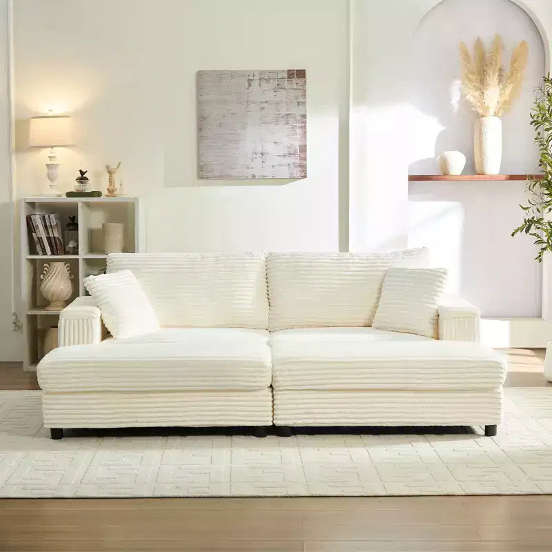Mjkone Causeuse 2 places en velours côtelé avec pouf de rangement et accoudoir, canapé-lit inclinable rembourré pour l'intérieur