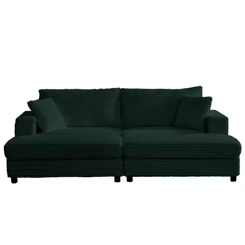 Mjkone Causeuse 2 places en velours côtelé avec pouf de rangement et accoudoir, canapé-lit inclinable rembourré pour l'intérieur