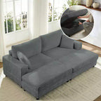 Mjkone Causeuse 2 places en velours côtelé avec pouf de rangement et accoudoir, canapé-lit inclinable rembourré pour l'intérieur