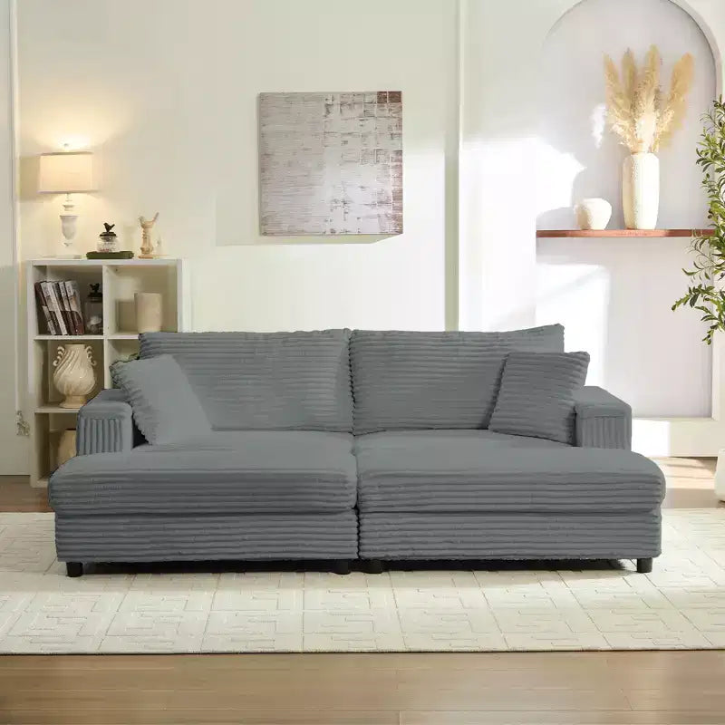 Mjkone Causeuse 2 places en velours côtelé avec pouf de rangement et accoudoir, canapé-lit inclinable rembourré pour l'intérieur