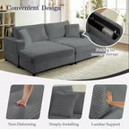 Mjkone Causeuse 2 places en velours côtelé avec pouf de rangement et accoudoir, canapé-lit inclinable rembourré pour l'intérieur