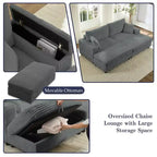 Mjkone Causeuse 2 places en velours côtelé avec pouf de rangement et accoudoir, canapé-lit inclinable rembourré pour l'intérieur
