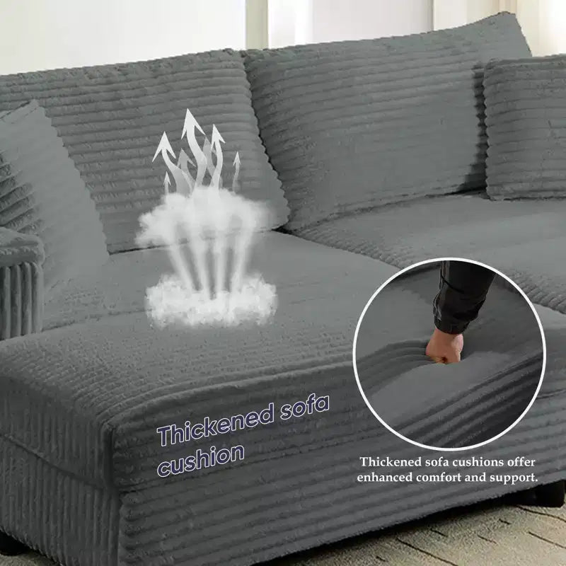 Mjkone Causeuse 2 places en velours côtelé avec pouf de rangement et accoudoir, canapé-lit inclinable rembourré pour l'intérieur