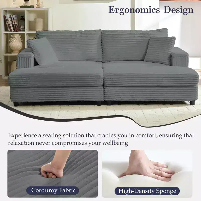 Mjkone Causeuse 2 places en velours côtelé avec pouf de rangement et accoudoir, canapé-lit inclinable rembourré pour l'intérieur