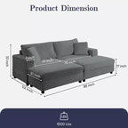 Mjkone Causeuse 2 places en velours côtelé avec pouf de rangement et accoudoir, canapé-lit inclinable rembourré pour l'intérieur