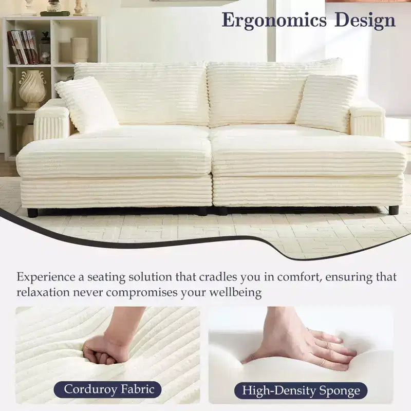 Mjkone Causeuse 2 places en velours côtelé avec pouf de rangement et accoudoir, canapé-lit inclinable rembourré pour l'intérieur