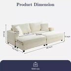 Mjkone Causeuse 2 places en velours côtelé avec pouf de rangement et accoudoir, canapé-lit inclinable rembourré pour l'intérieur