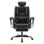 Chaise de bureau en cuir PU Fauteuil d'ordinateur avec soutien lombaire et dossier haut, Chaise de bureau ergonomique avec appui-tête relevable