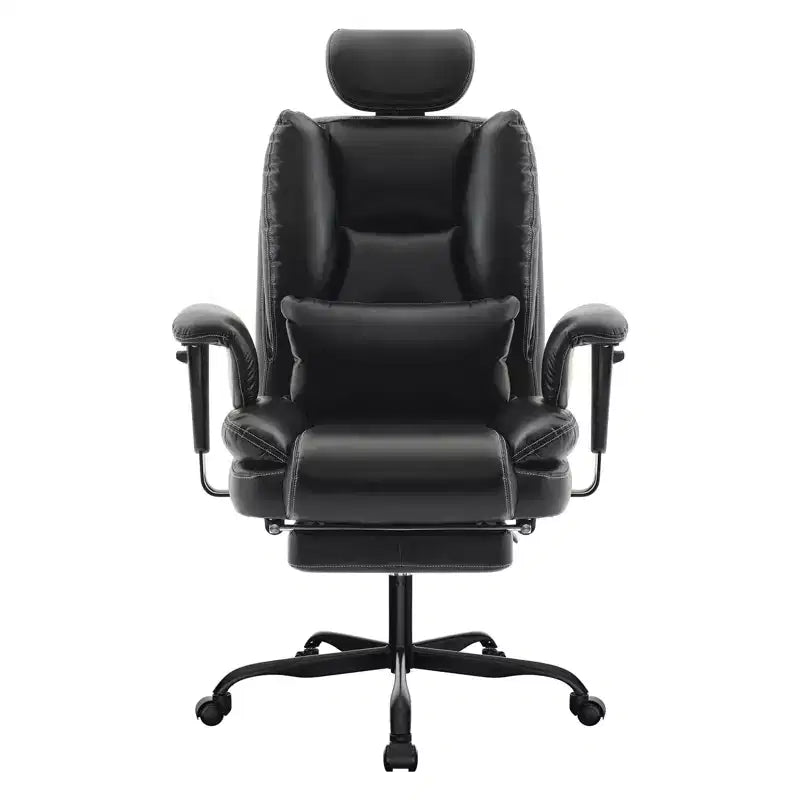 Chaise de bureau en cuir PU Fauteuil d'ordinateur avec soutien lombaire et dossier haut, Chaise de bureau ergonomique avec appui-tête relevable