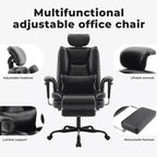 Chaise de bureau en cuir PU Fauteuil d'ordinateur avec soutien lombaire et dossier haut, Chaise de bureau ergonomique avec appui-tête relevable