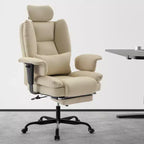 Chaise de bureau en cuir PU Fauteuil d'ordinateur avec soutien lombaire et dossier haut, Chaise de bureau ergonomique avec appui-tête relevable