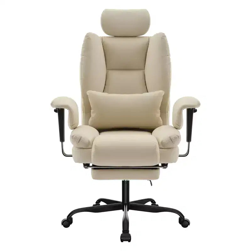 Chaise de bureau en cuir PU Fauteuil d'ordinateur avec soutien lombaire et dossier haut, Chaise de bureau ergonomique avec appui-tête relevable