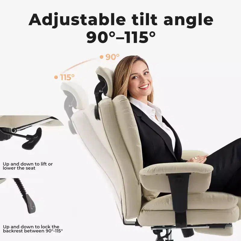 Chaise de bureau en cuir PU Fauteuil d'ordinateur avec soutien lombaire et dossier haut, Chaise de bureau ergonomique avec appui-tête relevable