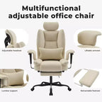 Chaise de bureau en cuir PU Fauteuil d'ordinateur avec soutien lombaire et dossier haut, Chaise de bureau ergonomique avec appui-tête relevable