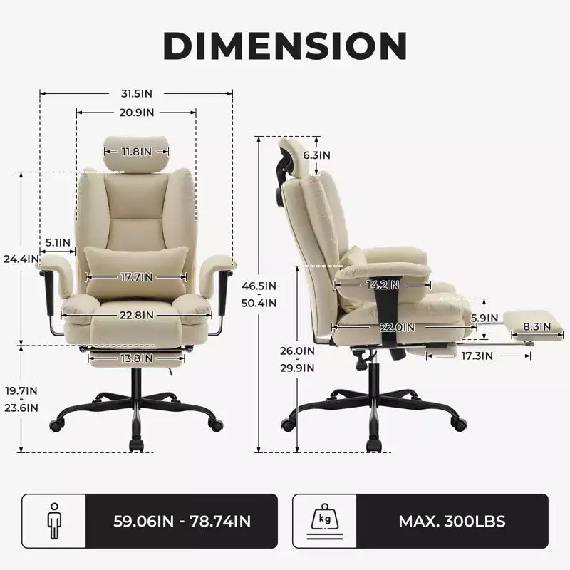 Chaise de bureau en cuir PU Fauteuil d'ordinateur avec soutien lombaire et dossier haut, Chaise de bureau ergonomique avec appui-tête relevable