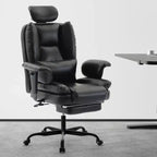 Chaise de bureau en cuir PU Fauteuil d'ordinateur avec soutien lombaire et dossier haut, Chaise de bureau ergonomique avec appui-tête relevable