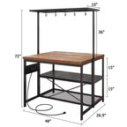 Îlot de cuisine avec rangement, étagère de boulanger, table d'îlot pour cuisine, étagère de micro-ondes à 3 niveaux, grande table de bar à café, étagère de rangement, 5 crochets