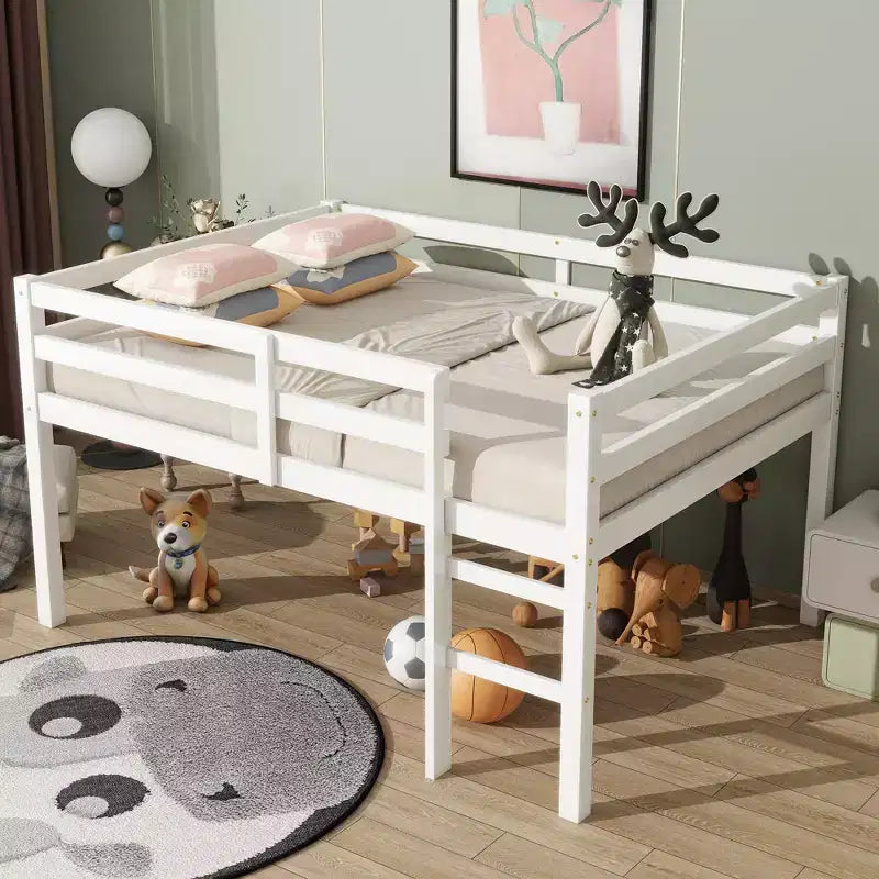 Lit mezzanine en bois d'hévéa MAYEERTY avec échelle de sécurité blanc