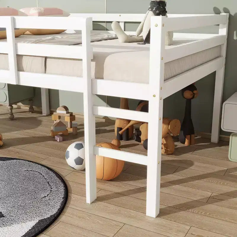 Lit mezzanine en bois d'hévéa MAYEERTY avec échelle de sécurité blanc