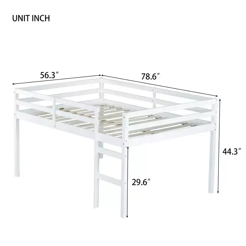 Lit mezzanine en bois d'hévéa MAYEERTY avec échelle de sécurité blanc