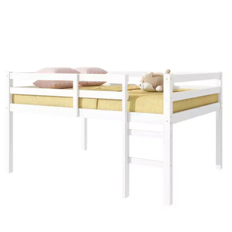 Lit mezzanine en bois d'hévéa MAYEERTY avec échelle de sécurité blanc