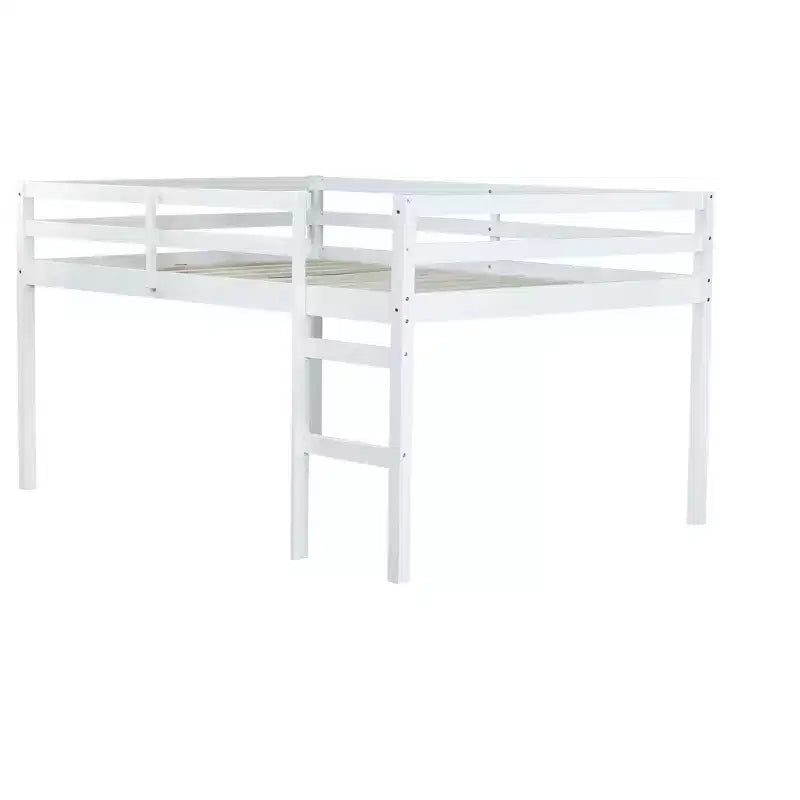 Lit mezzanine en bois d'hévéa MAYEERTY avec échelle de sécurité blanc