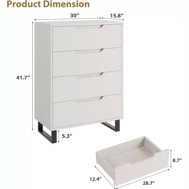 Commode à 4 tiroirs DobleePy 30 Blanc, Armoire de Rangement Haute Autonome, Commode Verticale pour Chambre, Placard, Entrée