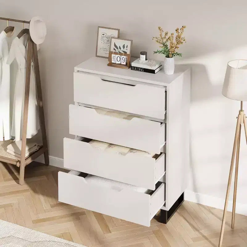 Commode à 4 tiroirs DobleePy 30 Blanc, Armoire de Rangement Haute Autonome, Commode Verticale pour Chambre, Placard, Entrée