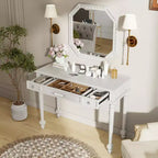 Coiffeuse ModernLuxe avec miroir, tiroirs et plateau de rangement pour bijoux, table de maquillage blanche, coiffeuse peu encombrante