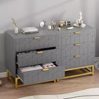 Commode Acekool à 3 tiroirs, buffet moderne avec pieds en métal doré, organisateur de rangement à panneaux sculptés pour chambre à coucher, salon, couloir