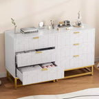 Commode Acekool à 3 tiroirs, buffet moderne avec pieds en métal doré, organisateur de rangement à panneaux sculptés pour chambre à coucher, salon, couloir