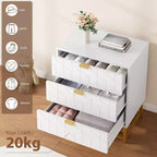 Commode Acekool à 3 tiroirs, buffet moderne avec pieds en métal doré, organisateur de rangement à panneaux sculptés pour chambre à coucher, salon, couloir