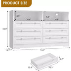 Acekool 55 Grande commode 6 tiroirs avec prise de courant et lumières LED, grande commode moderne, meuble TV large pour chambre à coucher, salon, couloir
