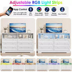 Acekool 55 Grande commode 6 tiroirs avec prise de courant et lumières LED, grande commode moderne, meuble TV large pour chambre à coucher, salon, couloir