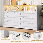 Acekool 55 Grande commode 6 tiroirs avec prise de courant et lumières LED, grande commode moderne, meuble TV large pour chambre à coucher, salon, couloir