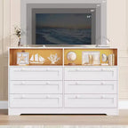 Acekool 55 Grande commode 6 tiroirs avec prise de courant et lumières LED, grande commode moderne, meuble TV large pour chambre à coucher, salon, couloir