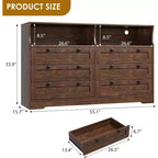 Acekool 55 Grande commode 6 tiroirs avec prise de courant et lumières LED, grande commode moderne, meuble TV large pour chambre à coucher, salon, couloir