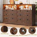 Acekool 55 Grande commode 6 tiroirs avec prise de courant et lumières LED, grande commode moderne, meuble TV large pour chambre à coucher, salon, couloir