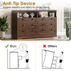 Acekool 55 Grande commode 6 tiroirs avec prise de courant et lumières LED, grande commode moderne, meuble TV large pour chambre à coucher, salon, couloir