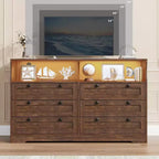 Acekool 55 Grande commode 6 tiroirs avec prise de courant et lumières LED, grande commode moderne, meuble TV large pour chambre à coucher, salon, couloir