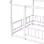 MAYEERTY Lit double en bois avec cadre au sol, barrières de sécurité, blanc