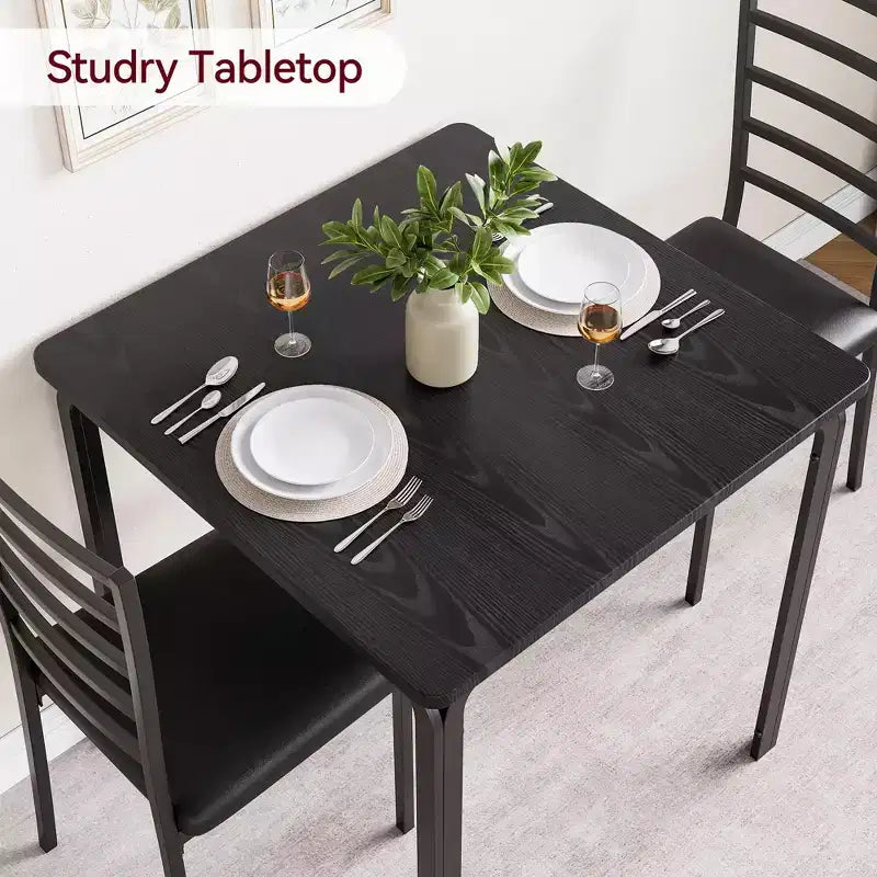 Ensemble table et chaises 3 pièces pour petits espaces, salle à manger, ensemble dînette moderne d'intérieur pour 2 personnes, ensemble table à manger carrée pour dînette