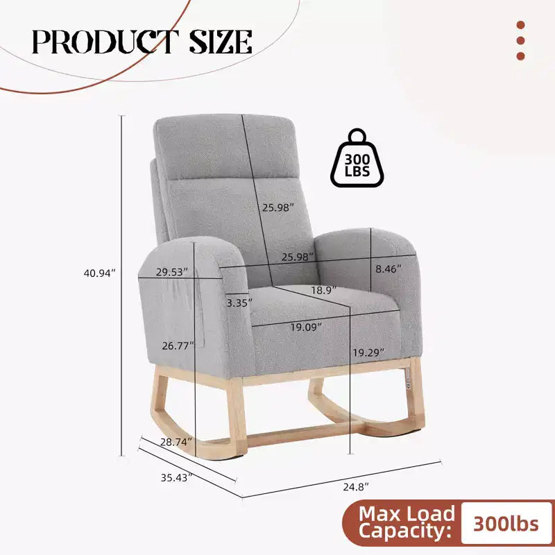 Fauteuil à bascule, fauteuil de nurserie avec dossier haut et pochette latérale, fauteuil à bascule d'appoint avec pieds en bois d'hévéa pour salon/chambre/nurserie