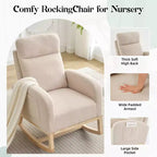 Fauteuil à bascule, fauteuil de nurserie avec dossier haut et pochette latérale, fauteuil à bascule d'appoint avec pieds en bois d'hévéa pour salon/chambre/nurserie