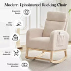 Fauteuil à bascule, fauteuil de nurserie avec dossier haut et pochette latérale, fauteuil à bascule d'appoint avec pieds en bois d'hévéa pour salon/chambre/nurserie